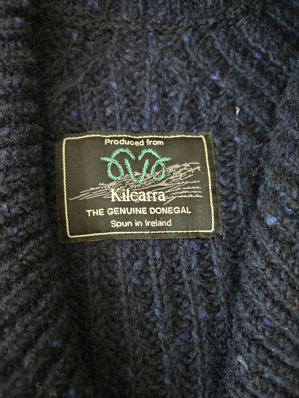 Navy Donegal Wool Shawl Collar Cardigan - Picture 2 of 13